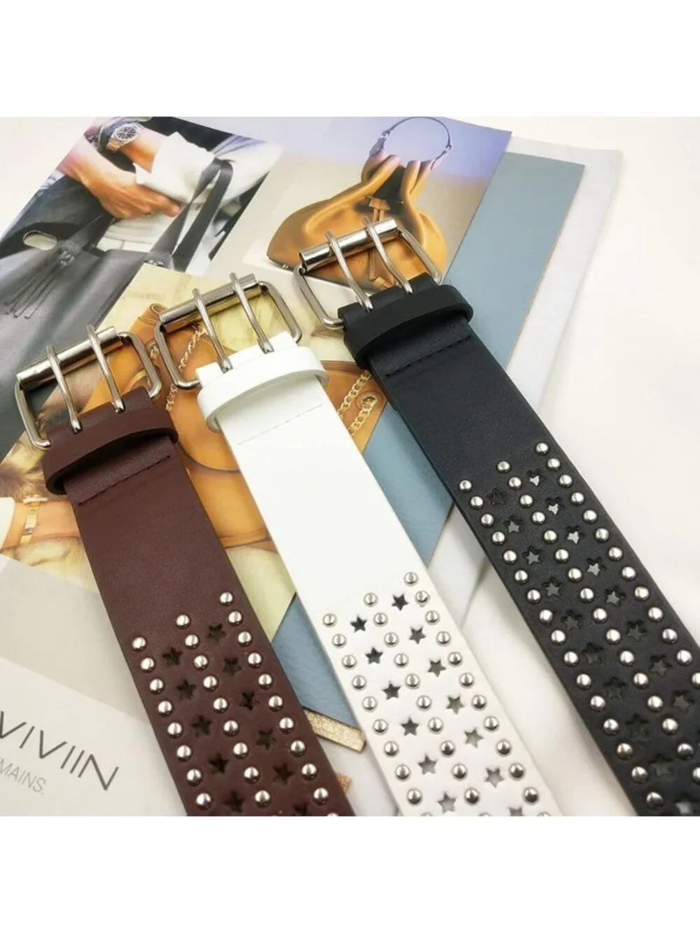 Double Grommet Leather Belt for Women & Men - Punk Studded Y2K Style Jeans